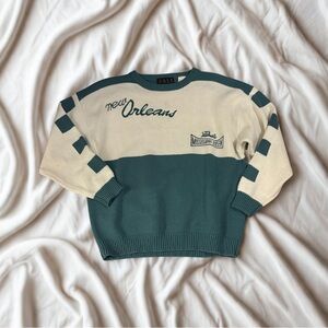 Bali New Orleans Teal and Cream Sweater Vintage